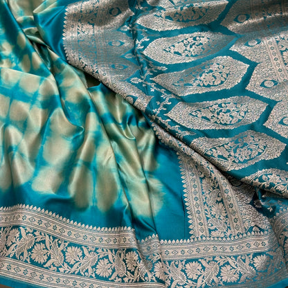 Marbel German Blue Mashru Silk Saree