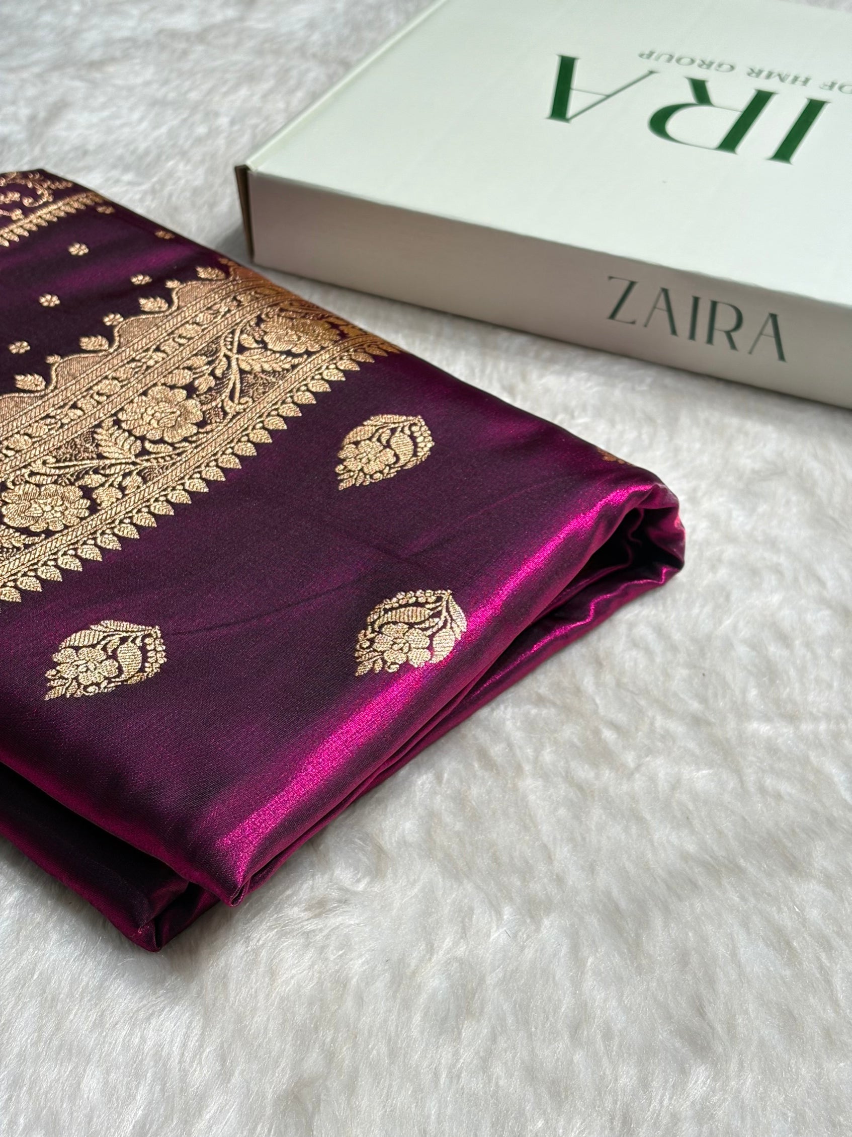 Satin Silk Saree Booti Motif in Wine Shades SS20