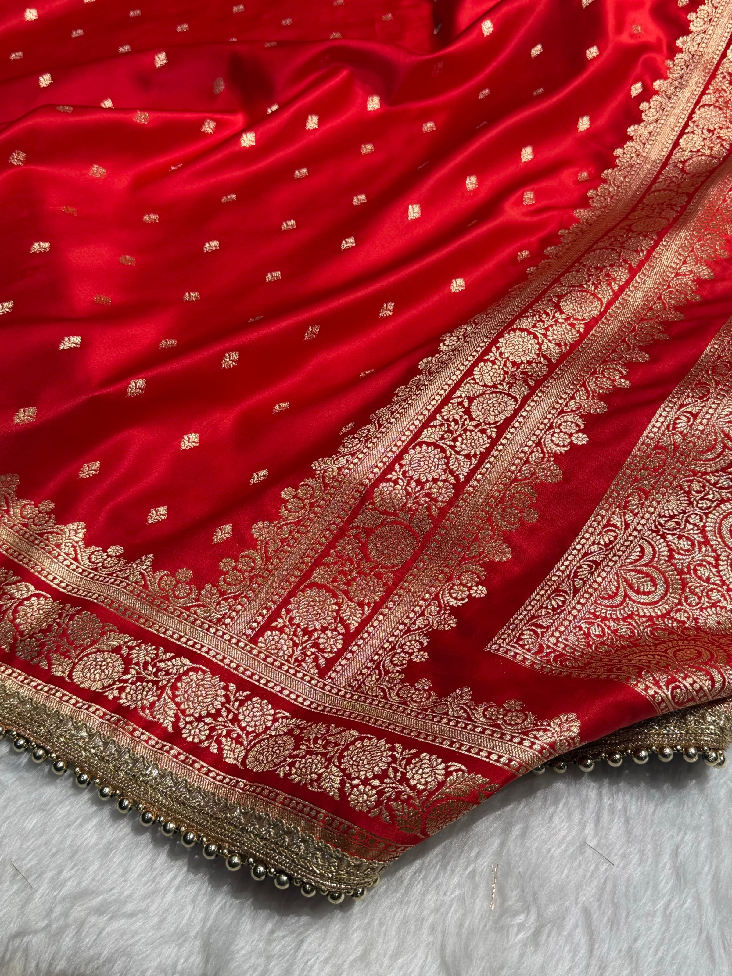 Red Booti Pattern With Gotta Patti Satin Katan Silk Saree SKGP51