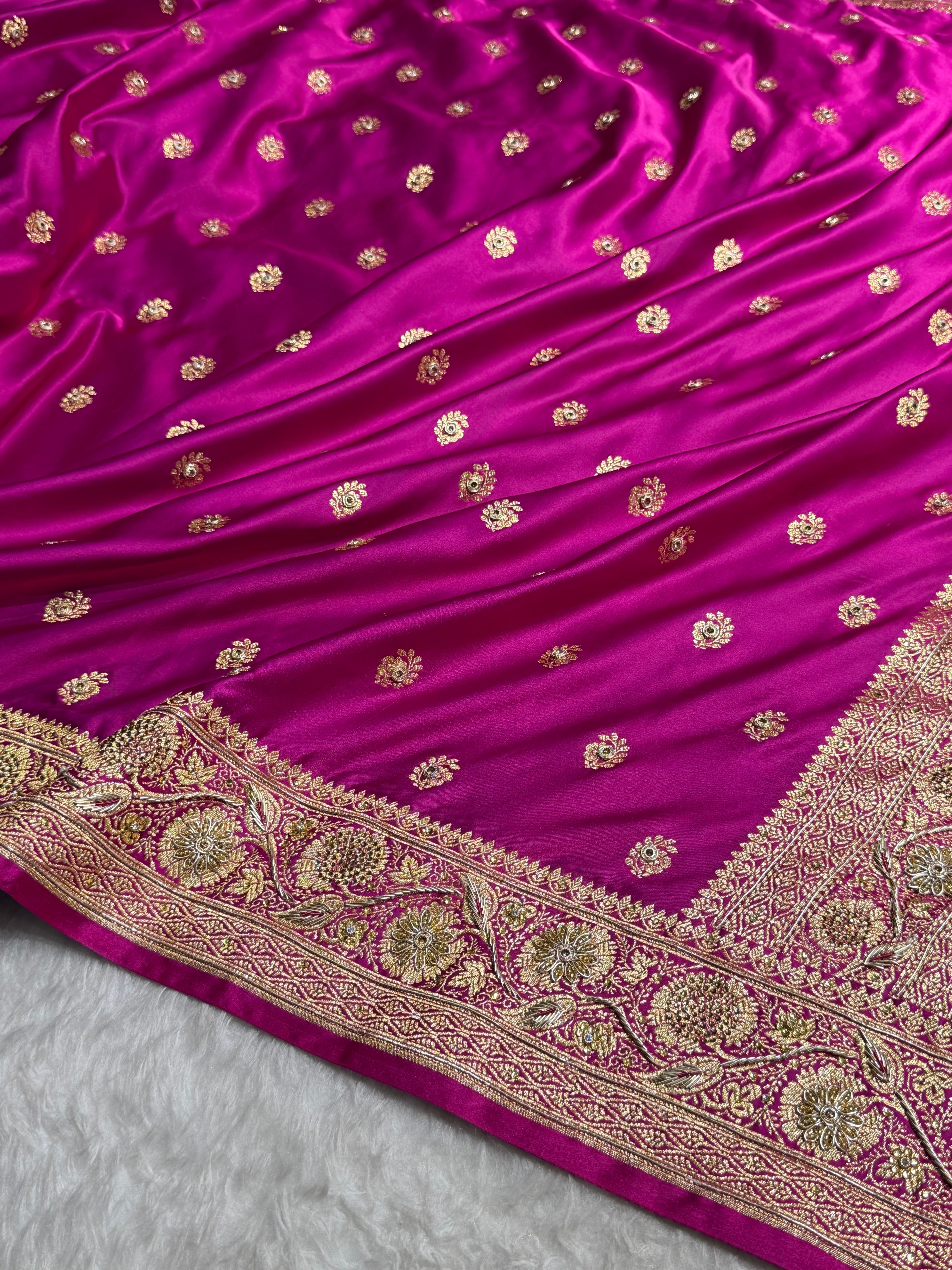 Banarasi Magenta Work Pattern Satin Katan Silk Saree BSK72