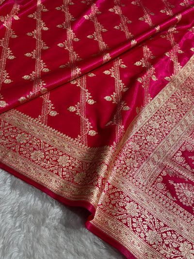 Cross Rani Shades Cross Pattern Banarasi Satin Silk Saree SS50