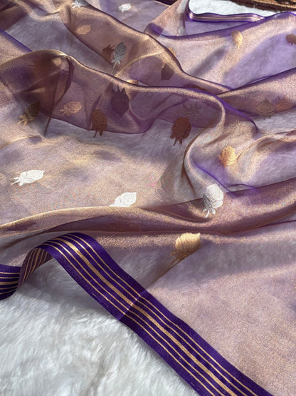 Purple Bananasi Floral Shades Pure Tissue Silk Saree PT-35