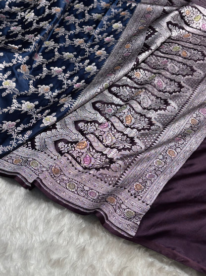 Purple Shades Banarasi Minakari Floral Jaal Mashru Silk Saree MS28