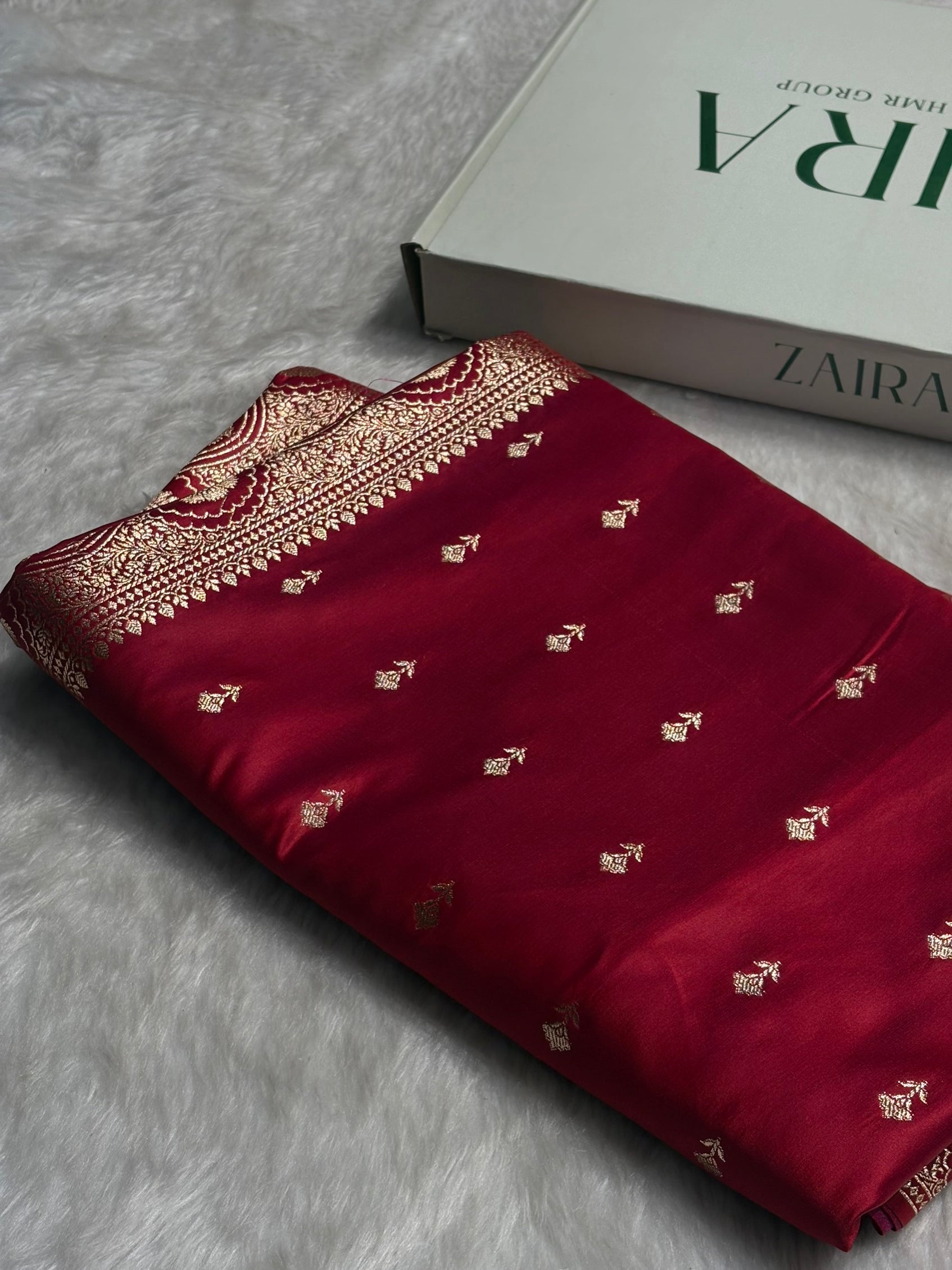 Maroon Booti Pattern Satin Katan Silk Saree SK54