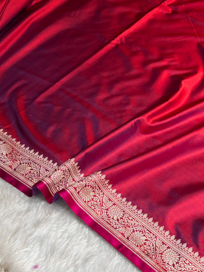 Reddish Magenta Shades Floral Border Mashru Silk Saree MSM-62