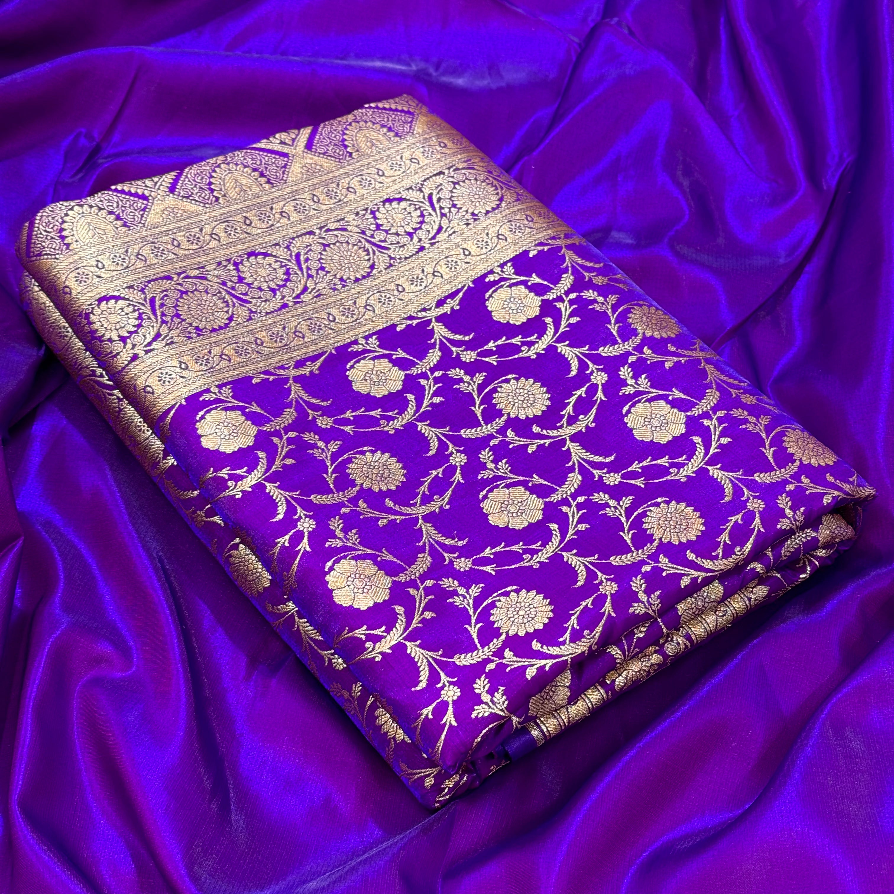 Ultra Light Weight Satin Silk Jaal in purple Shades