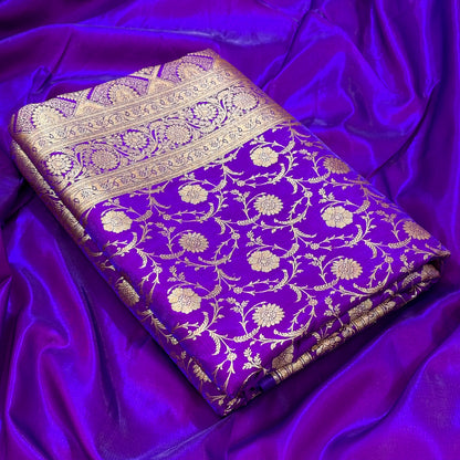 Ultra Light Weight Satin Silk Jaal in purple Shades