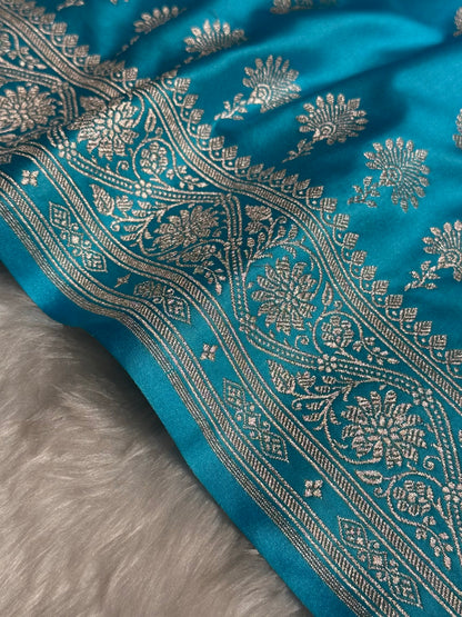 Firozi Shades Floral Border Boota Mashru Silk Saree MS66