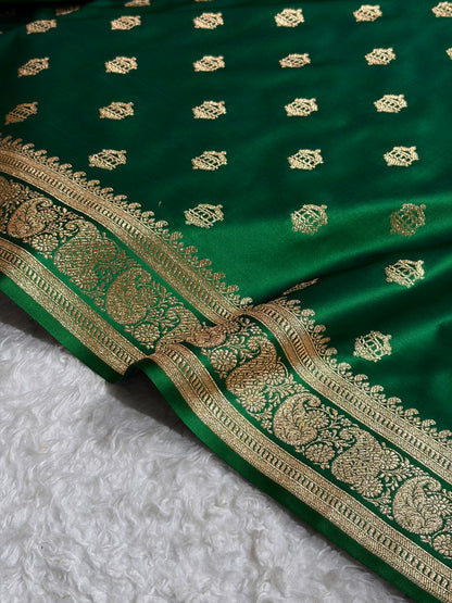 Banarasi Satin Katan Saree Booti Pattern in Cross Green Shades SK137