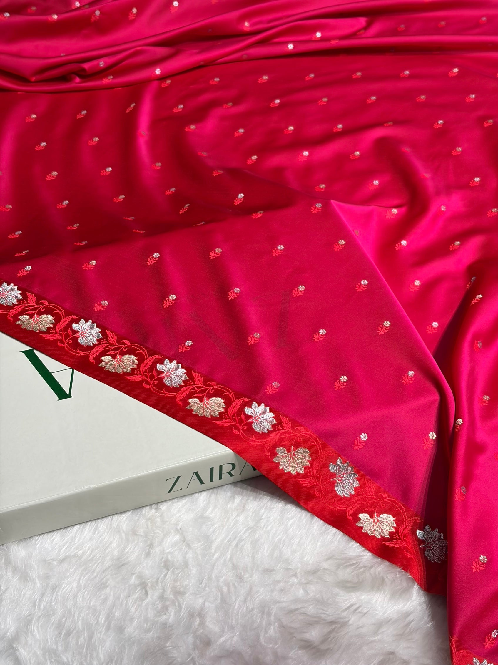 Rani With Red Floral Boota With Floral Border Mashru Silk Saree MSM 78