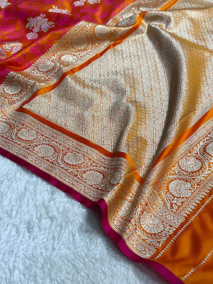 Banarasi Fire Gold Shades Tanchoi Motif Mashru Silk Saree