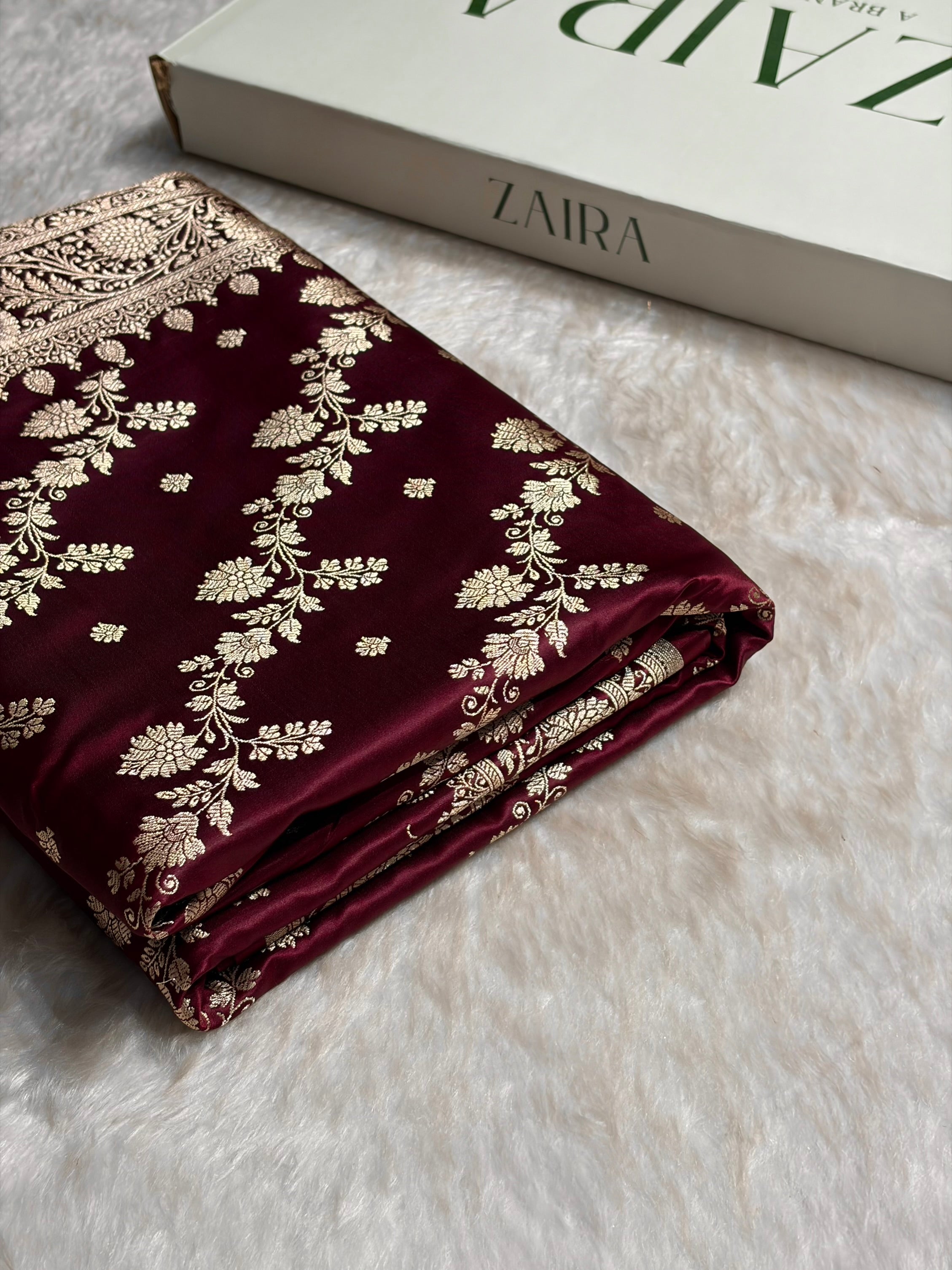 Garnet Cross & Booti Banarasi Katan Silk Saree SK24