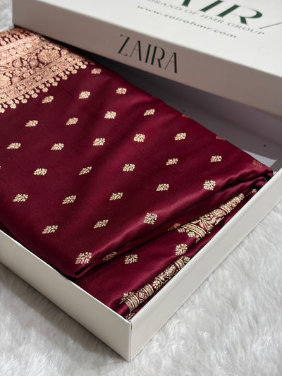 Banarasi Boota Katan Silk Saree In Garnet Shades SK03
