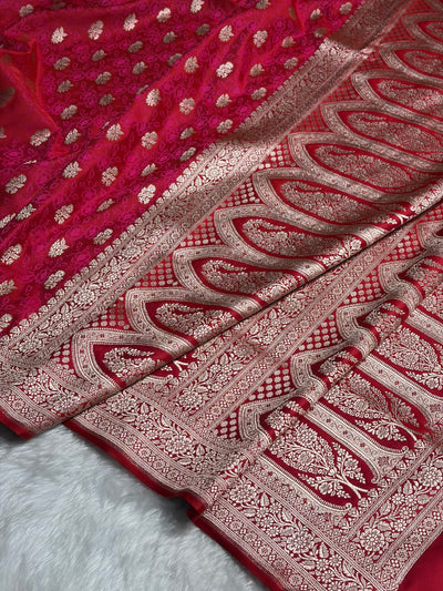 Cherry Red Shades Tanchoi Motif Mashru Silk Saree MST-10