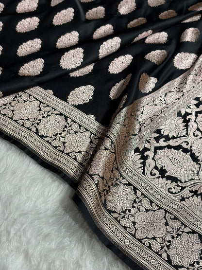 Black Shades Banarasi Boota Pattern Floral Mashru Silk Saree MSM-105