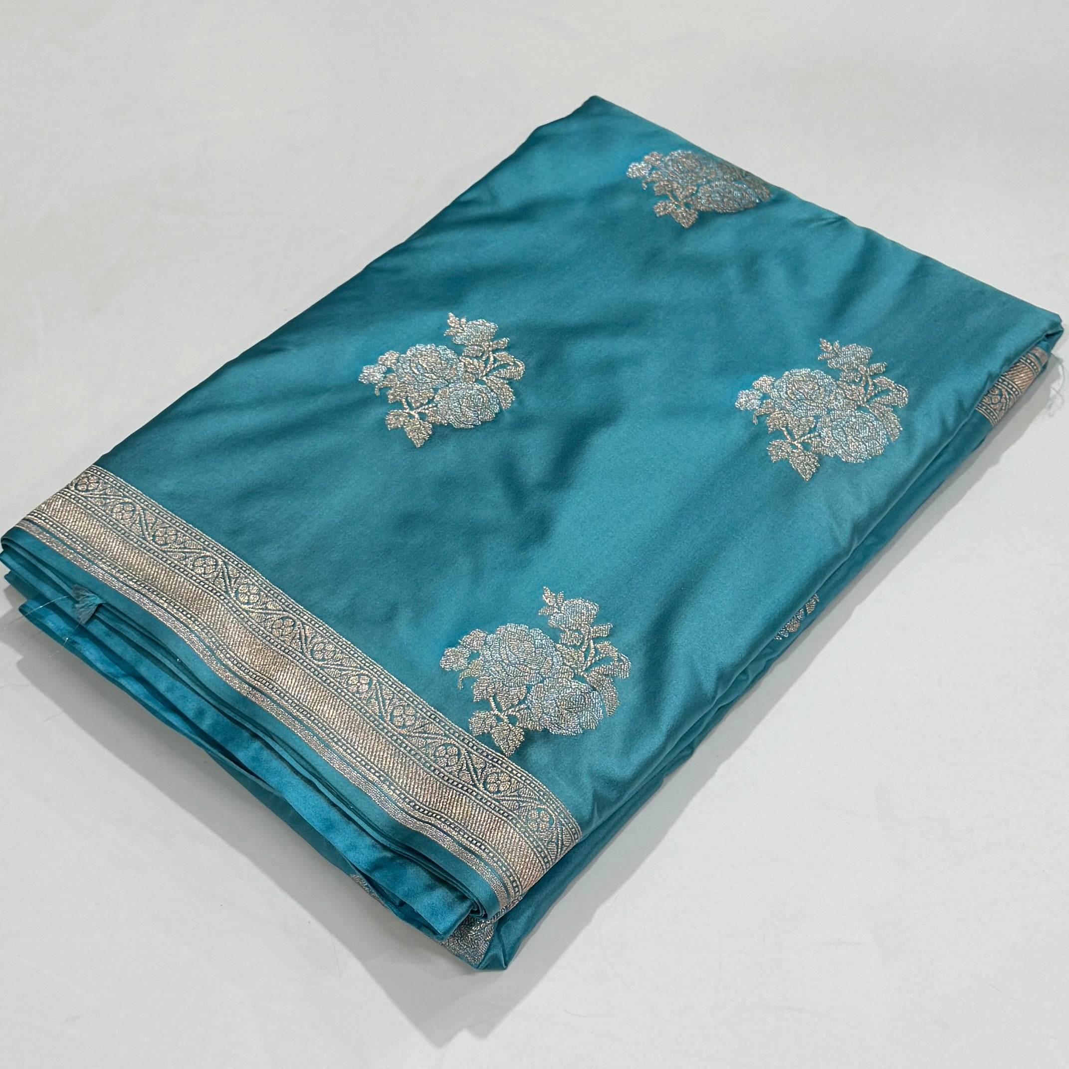 Light firozy Sona Rupa Floral Motif Mashru Silk Saree