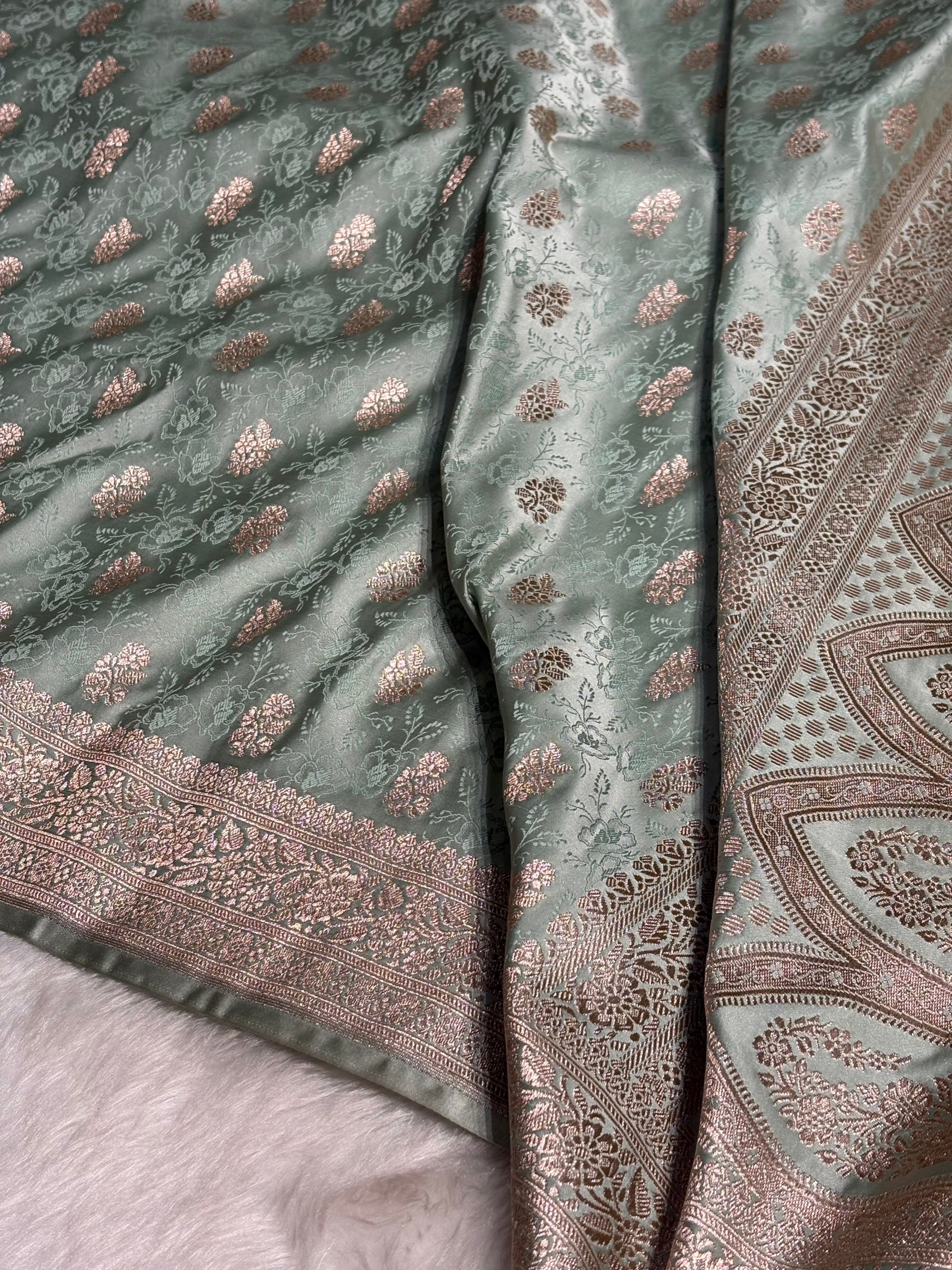 Sea Green Shades Tanchoi Motif Mashru Silk Saree MST-10