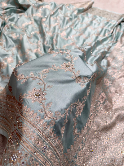 Powder Blue Mashru Silk Saree with Ari and Stone BMCS07