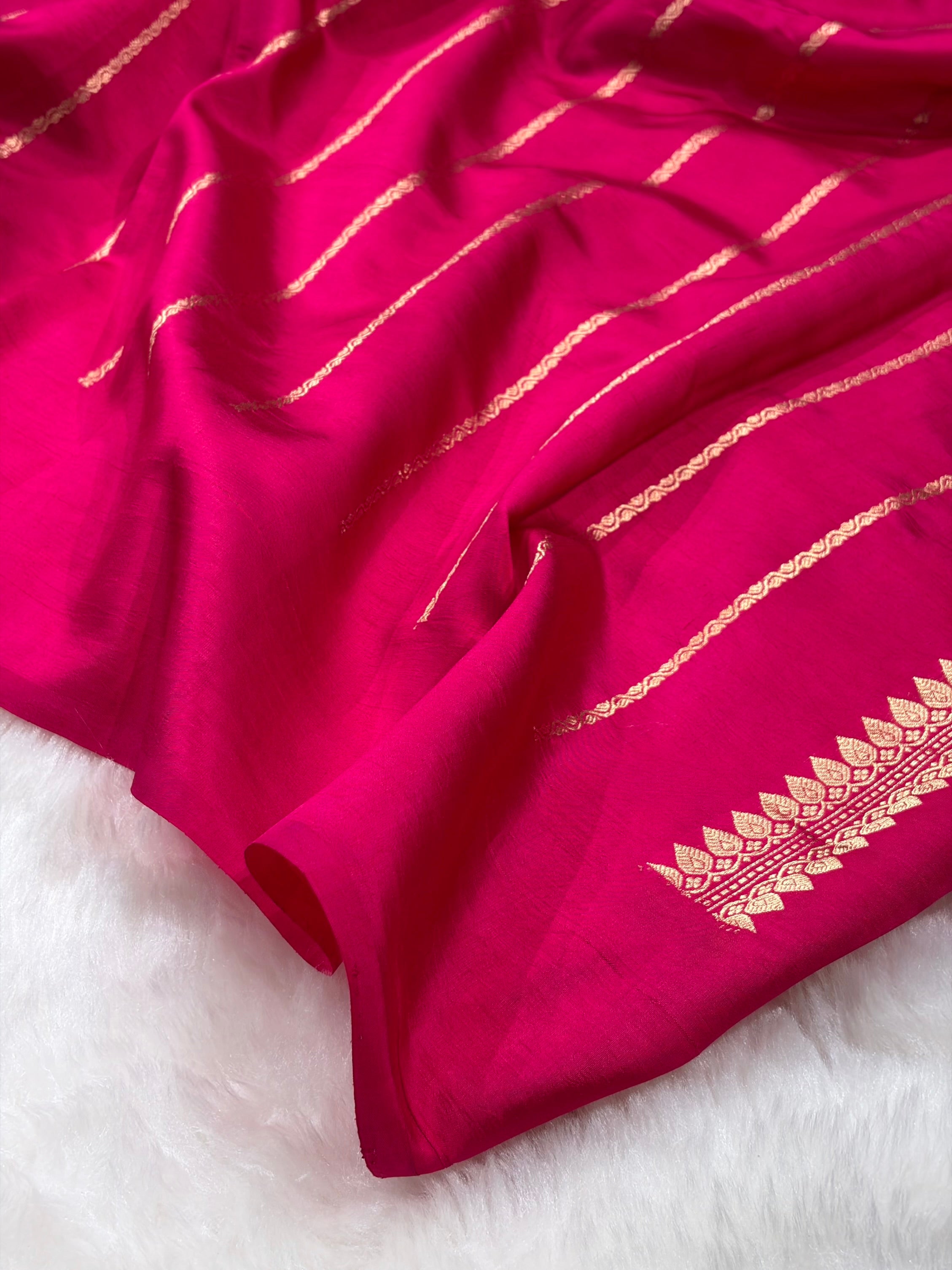 Banarasi Baby Pink With Wine Contrast Shades Handwoven Pure Paper Silk Saree RM-91