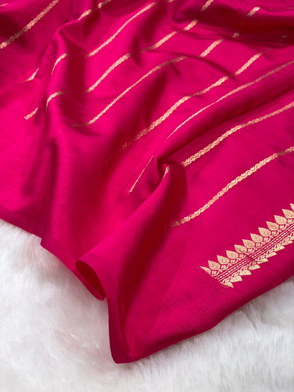 Banarasi Baby Pink With Wine Contrast Shades Handwoven Pure Paper Silk Saree RM-91