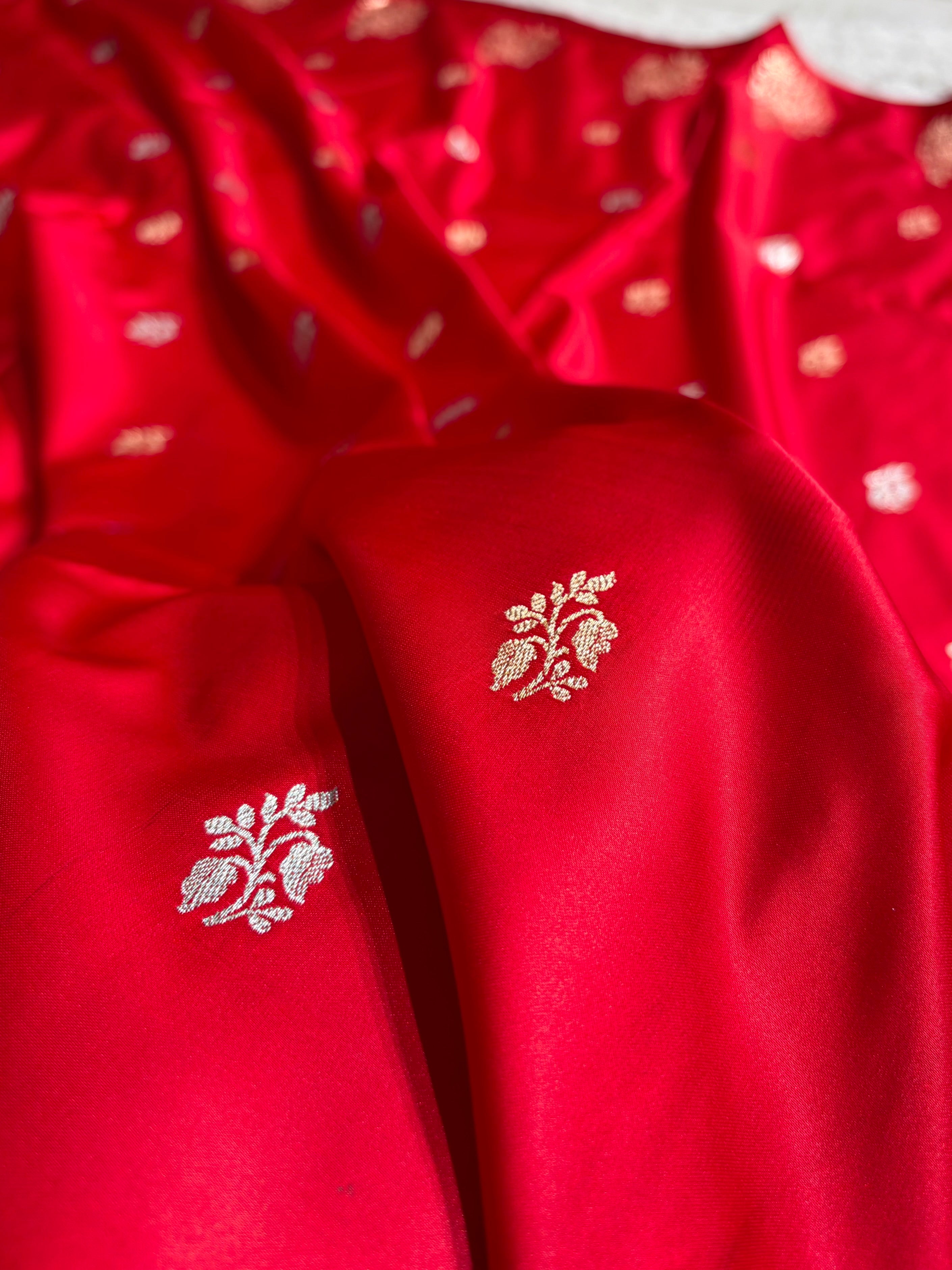 Red Shades Banarasi With Floral Border Mashru Silk Saree MSM-126