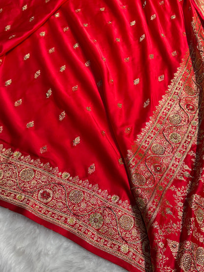 Banarasi Bridal Red Work Pattern Satin Katan Silk Saree BSK82