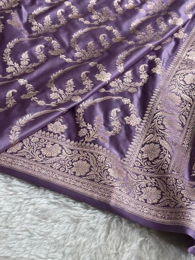 Lavender Shades Banarasi With Floral Jaal Pattern Mashru Silk Saree MSM-132