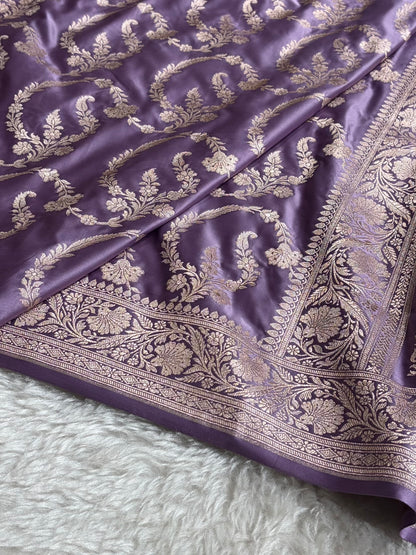 Lavender Shades Banarasi With Floral Jaal Pattern Mashru Silk Saree MSM-132