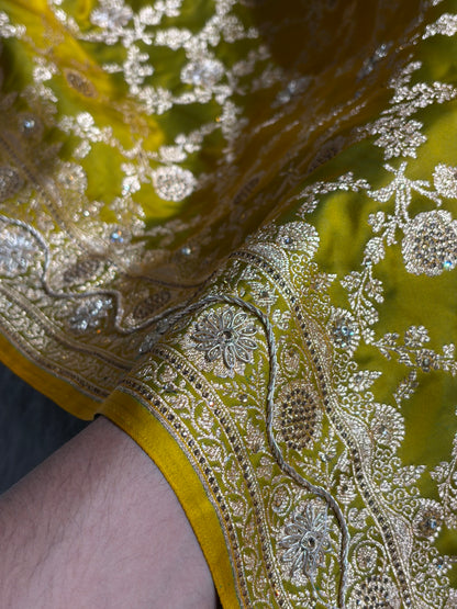 Liril Mahndi Shades Jaal Floral Pattern With Zardozi And Swarovski Stone Work Satin Katan Silk Saree BSK80