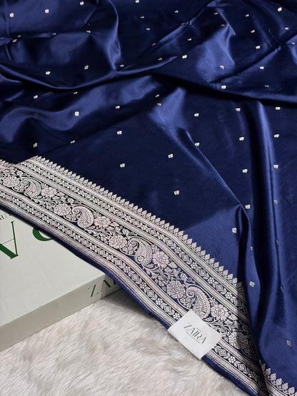 Navy Blue Shades Booti Mashru Silk Saree MS64