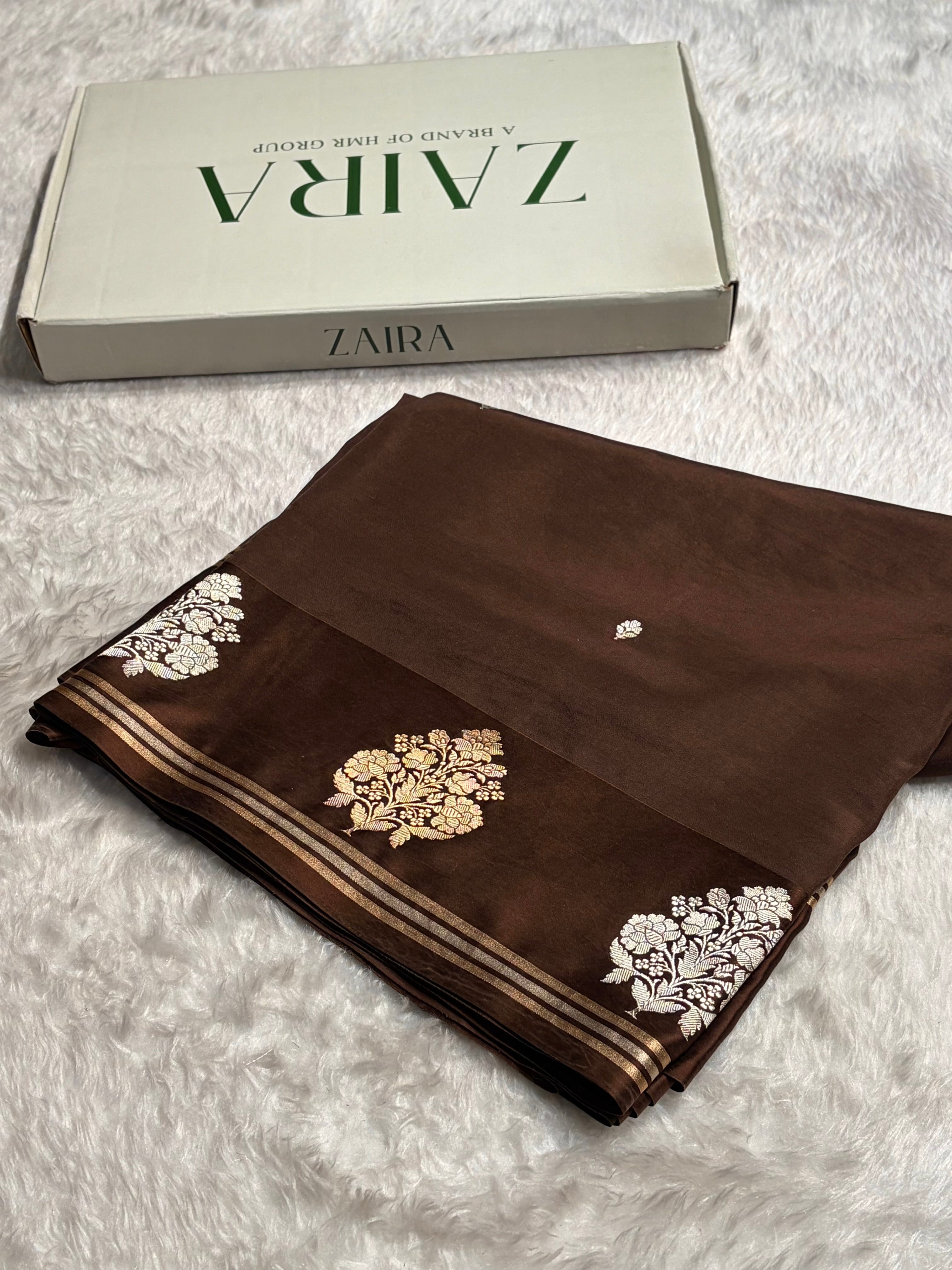 Chocolate Shade Handwoven Kaduwa Pure Katan Raw Mango Silk RM-01