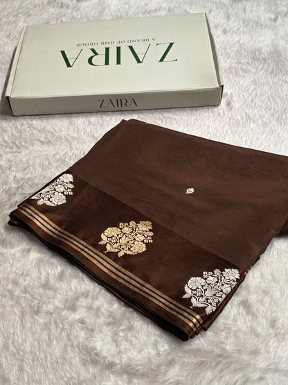 Chocolate Shade Handwoven Kaduwa Pure Katan Raw Mango Silk RM-01