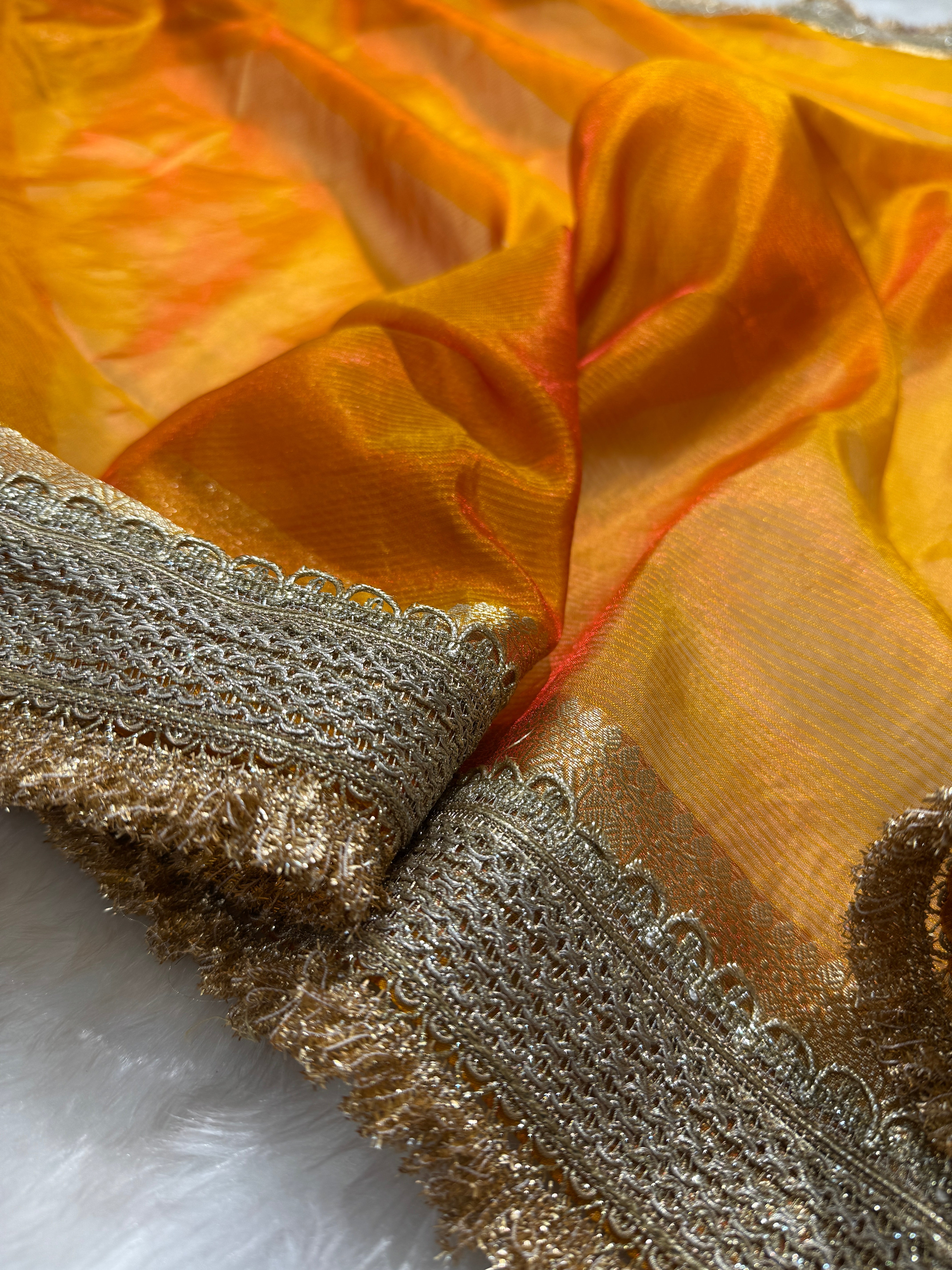 Semi Pure Tissue Silk Saree with Gotta Patti in Fire Gold Shades TGP04