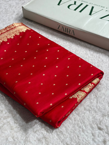 Banarasi Satin Katan Saree in Red Shades SK91