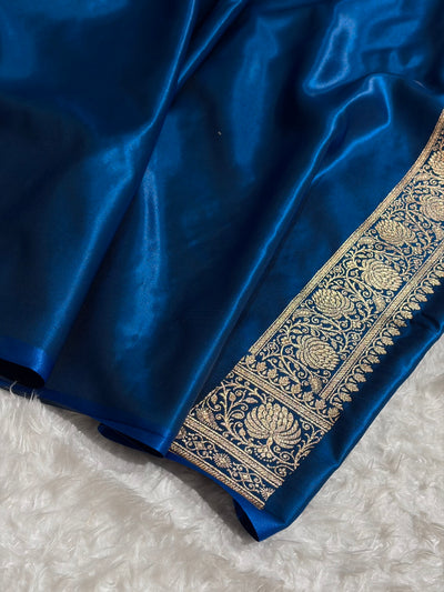 Banarasi Satin Silk Saree Jaal in German Blue Shades SS23