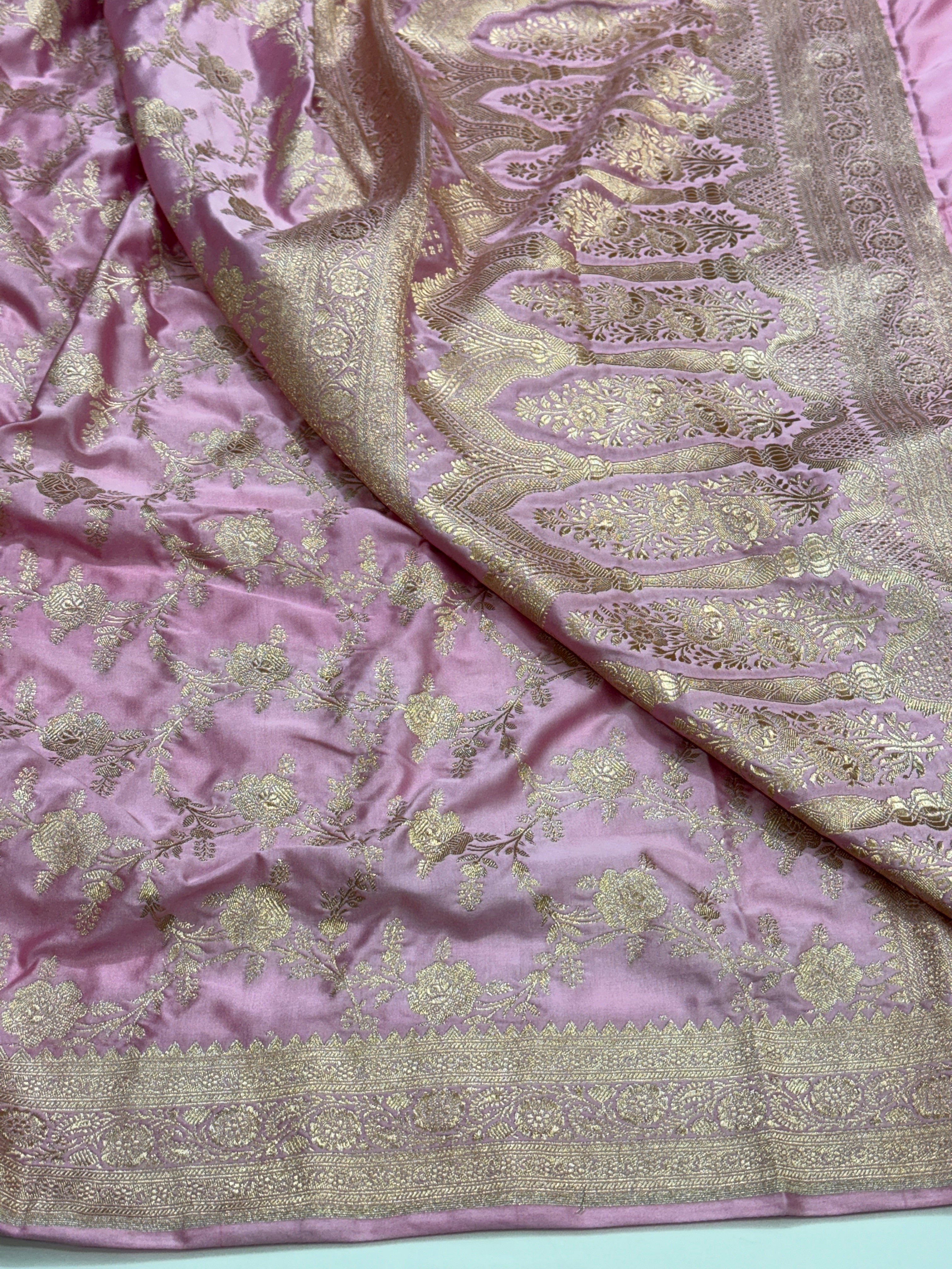 Baby Pink Floral Jaal Mashru Silk Saree