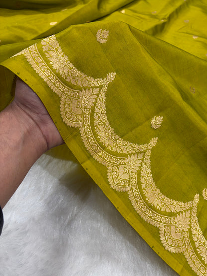 Green Shades Boota Handwoven Pure Katan Paper Silk RM-19