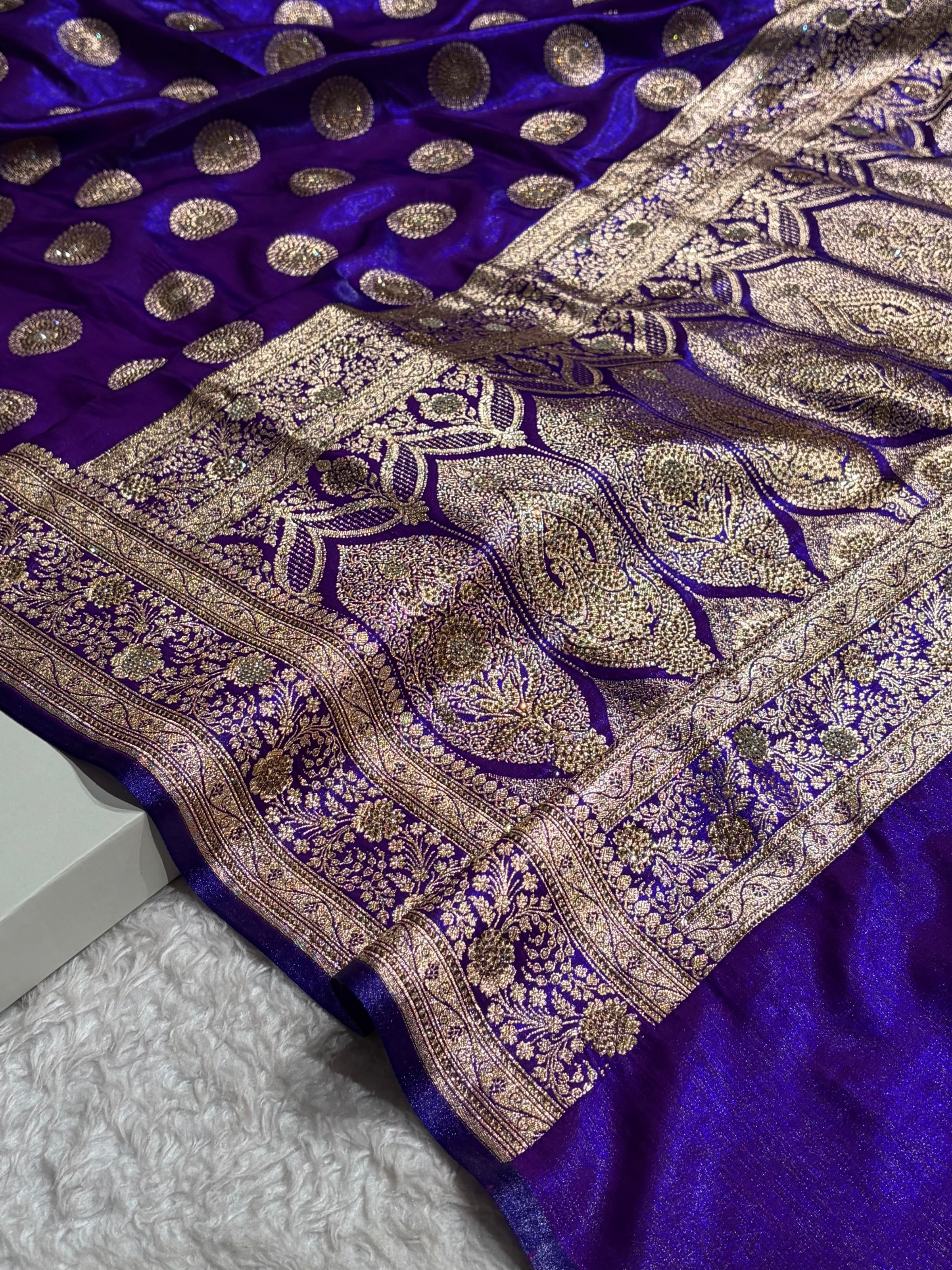 Purple Shades Banarasi With Swarovski Stone Work Satin Silk Saree BSS33