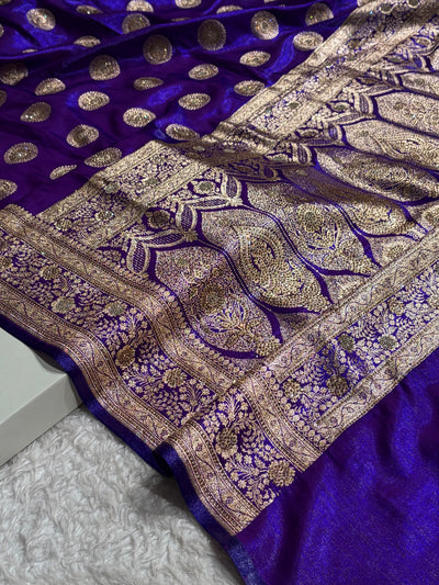 Purple Shades Banarasi With Swarovski Stone Work Satin Silk Saree BSS33