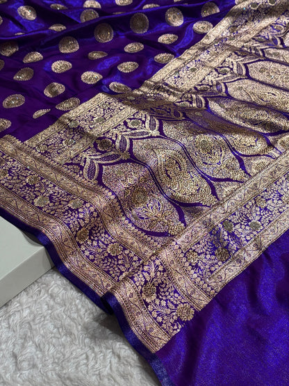 Purple Shades Banarasi With Swarovski Stone Work Satin Silk Saree BSS33