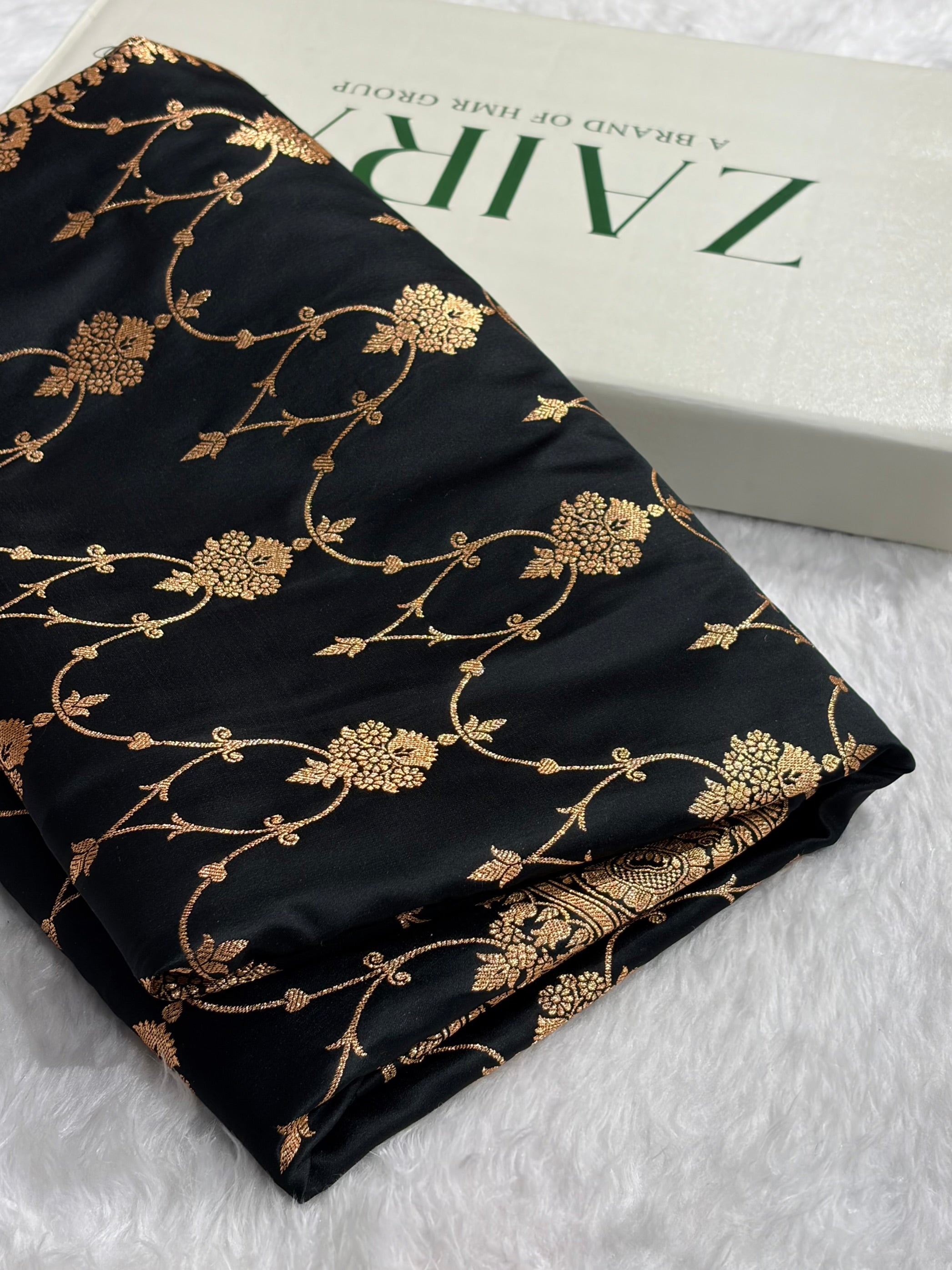 Banarasi Satin Katan Saree With Boota in Black Shades SK102
