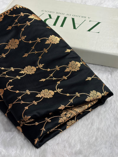 Banarasi Satin Katan Saree With Boota in Black Shades SK102
