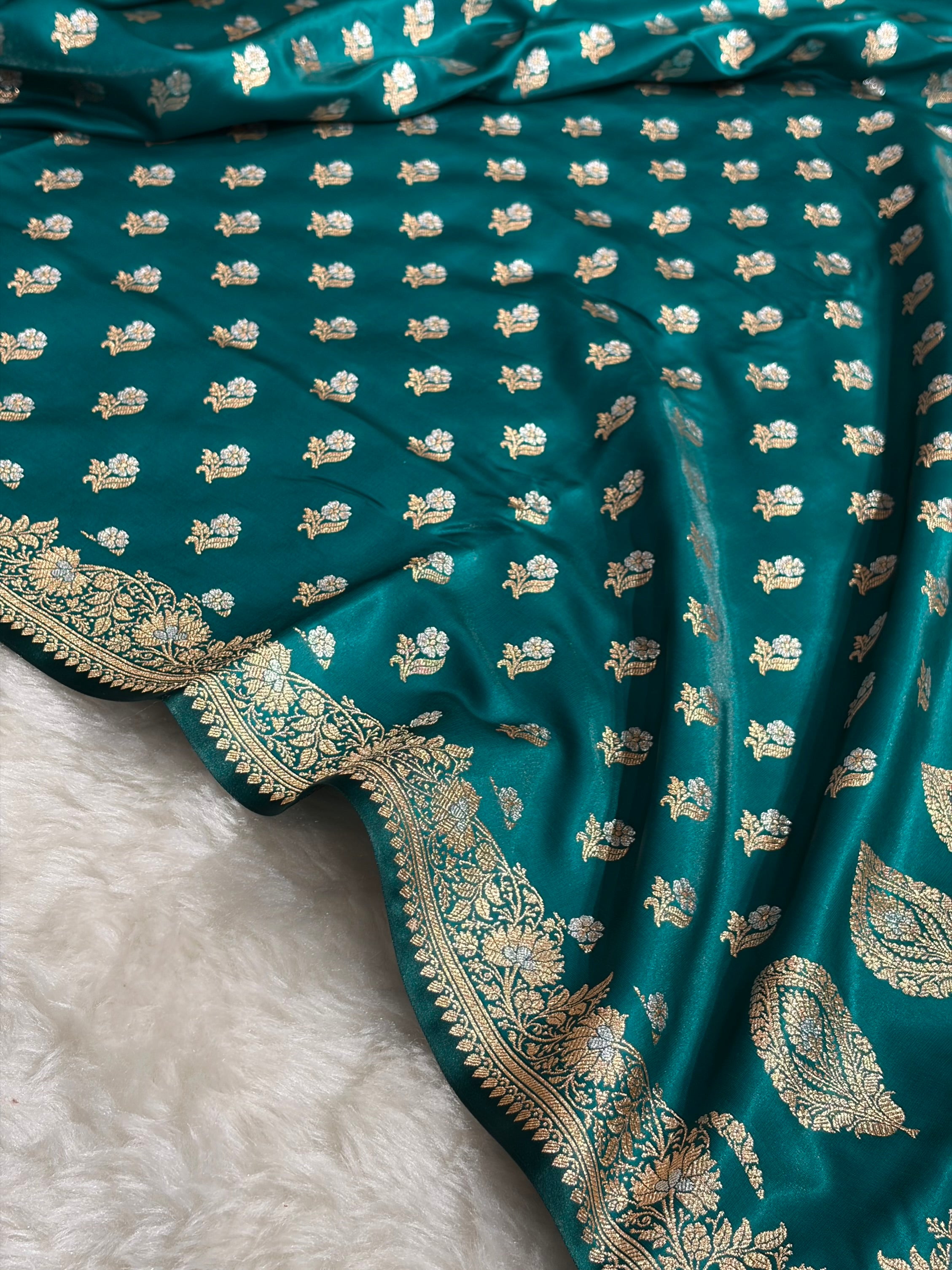 Banarasi Satin Silk Meena Boota in Rama Shades SS38