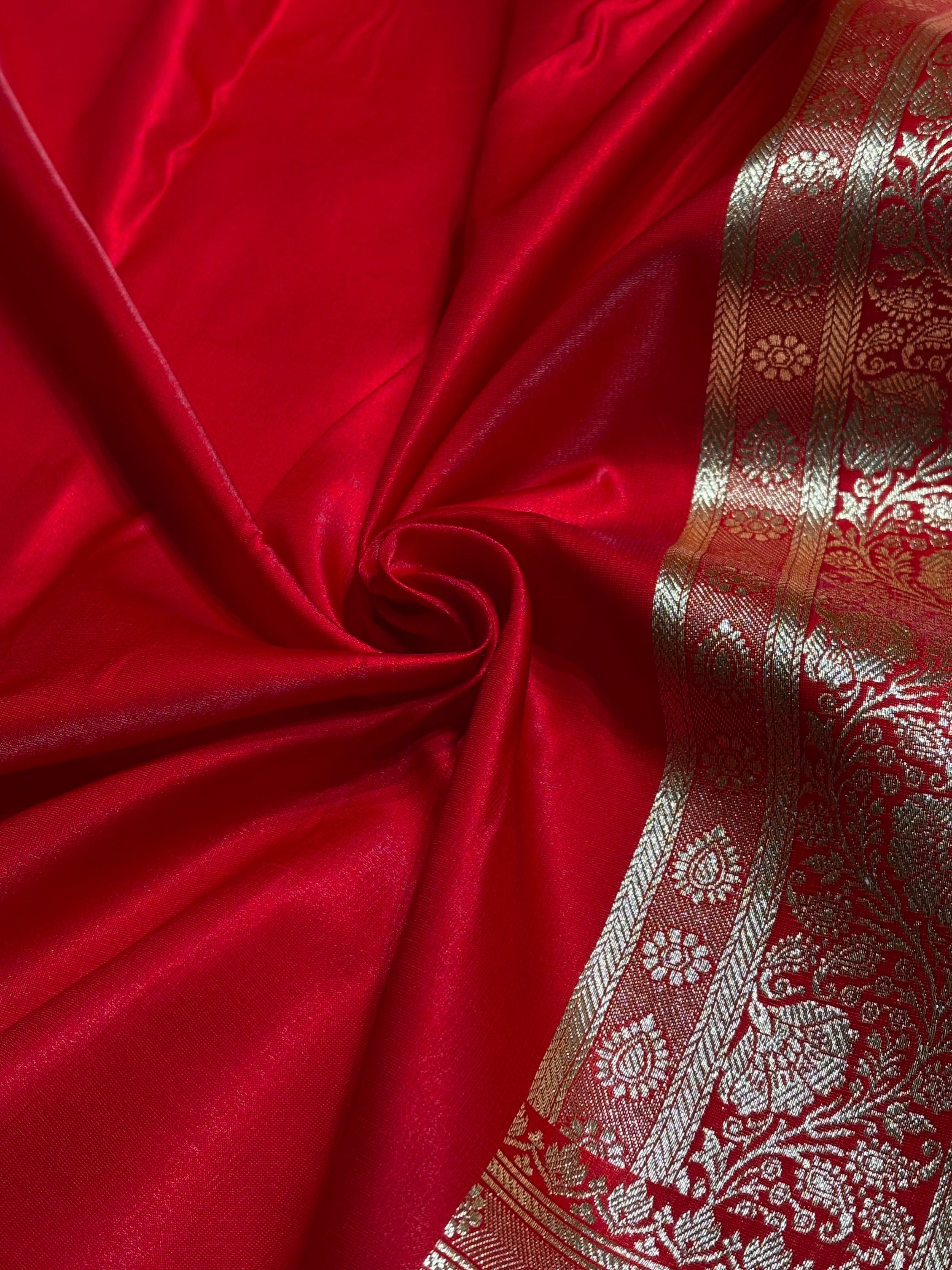 Satin Silk Saree Floral Boota in Red Shades SS26