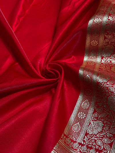 Satin Silk Saree Floral Boota in Red Shades SS26