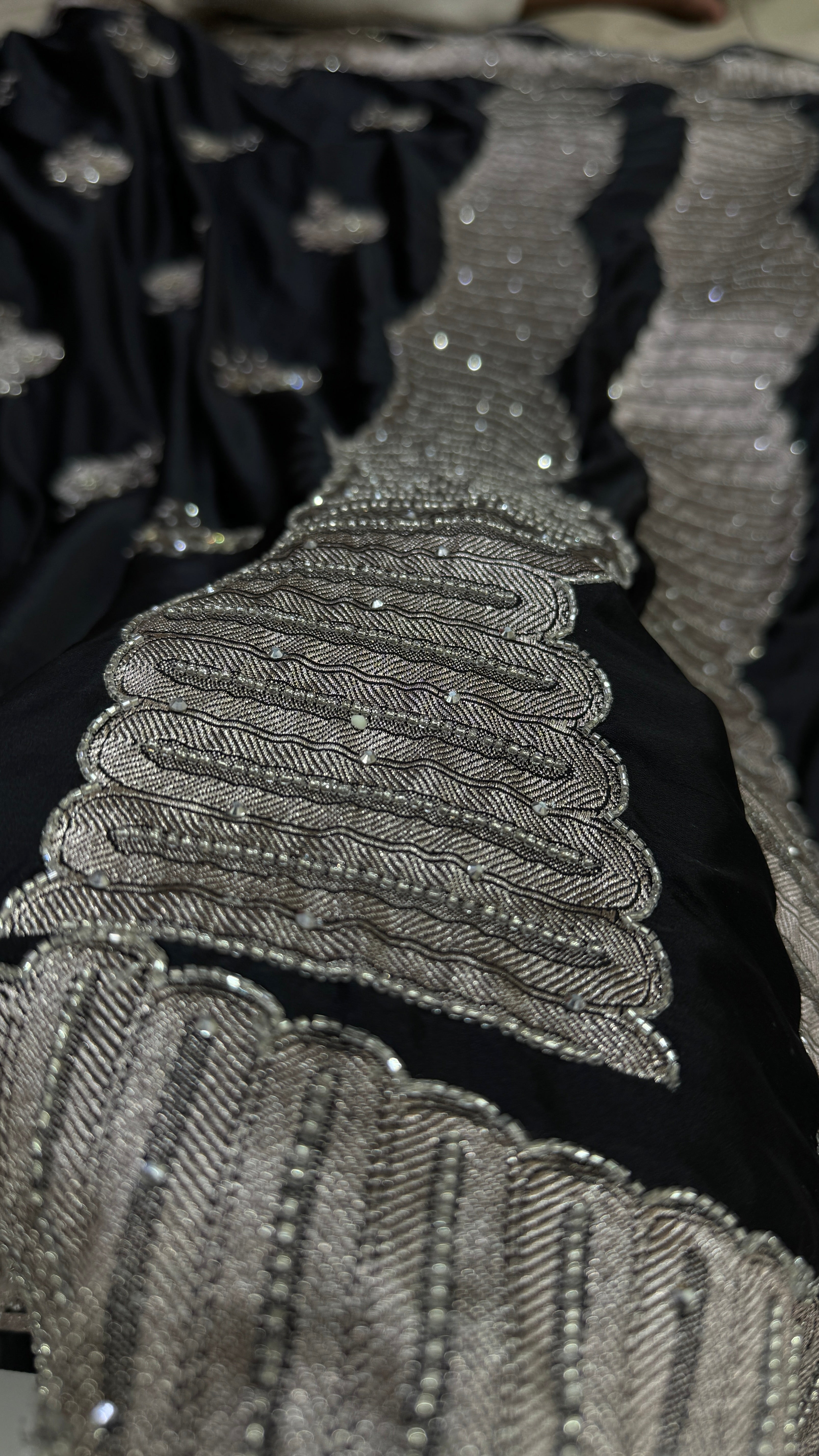 Beautiful Black Mashru Silk with Ari and stone work