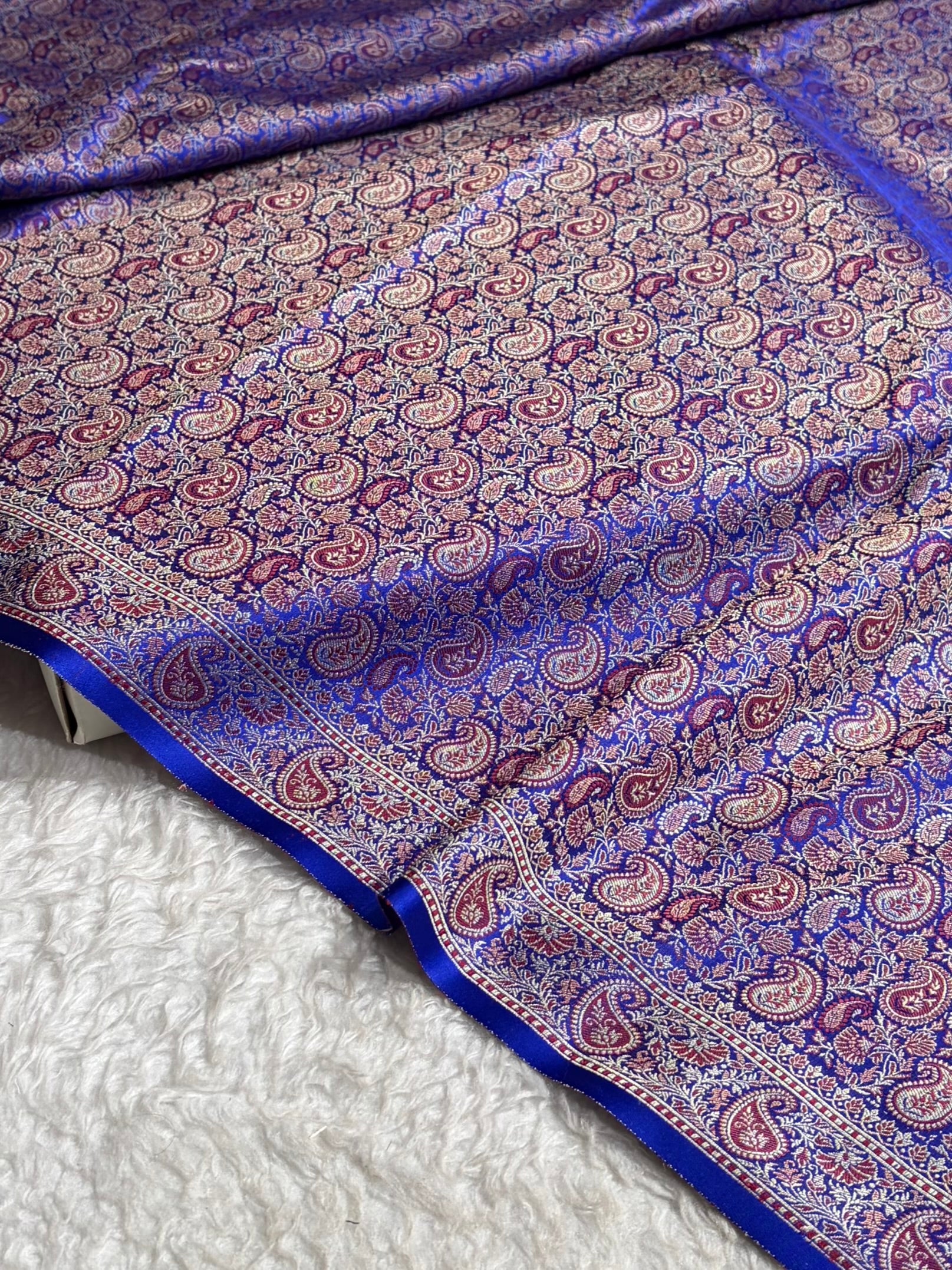 Royal Blue Jamawar Tanchoi Jaal Katan Silk Saree SKTM-22