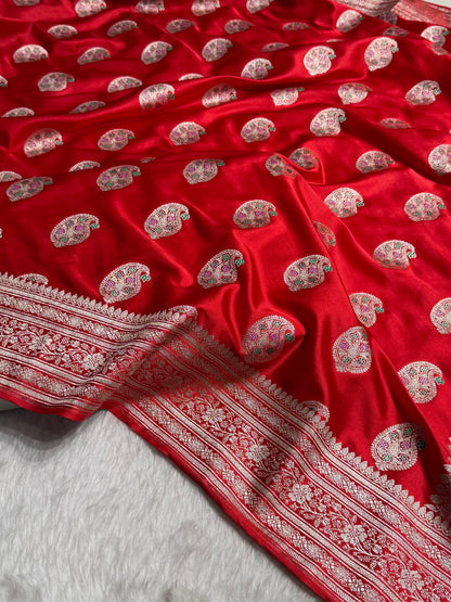 Red With Bananasi Minakari Boota Mashru Silk Saree MS81