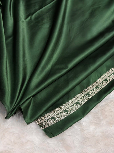 Skirt Border Bottle Green Minakari Mashru Silk Saree MCS13