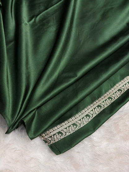 Skirt Border Bottle Green Minakari Mashru Silk Saree MS13